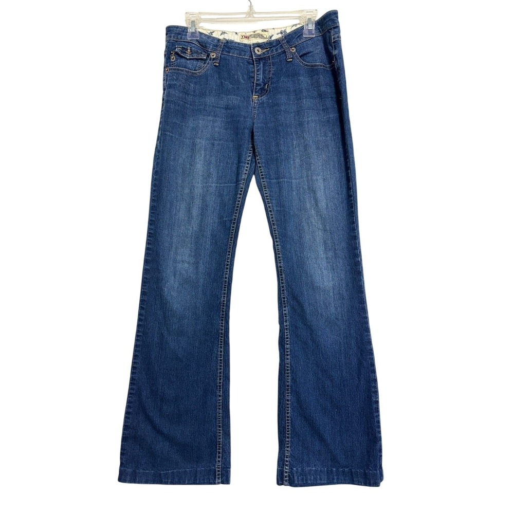 YMI Flare Jeans Blue Low Rise Embroidered Pockets Y2K Boho Indie Juniors 11